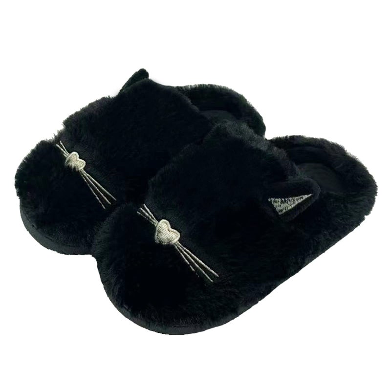 Anddyam Kids Family Cute Cat Household Anti-Slip Indoor Home Slippers for Girls and Boys (Black, 4) - Image 1